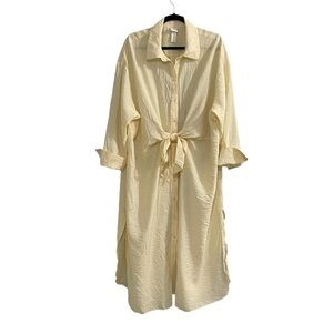 H&M Tie Front Button Front Midi Shirt Dress Yellow XL